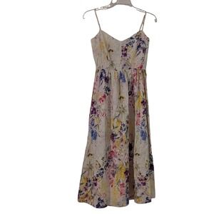 H&M Floral Linen Blend Midi Dress Sleeveless Summer Sundress‎ XS